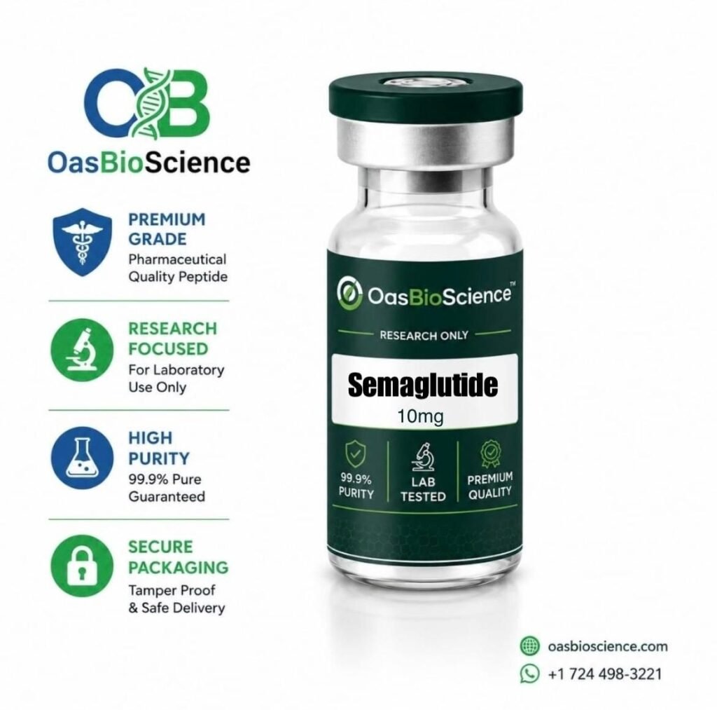 Buy Semaglutide peptide for laboratory research. High-purity lyophilized powder (≥98% by HPLC), securely packaged, laboratory tested, and shipped in temperature-protected packaging for research use only.