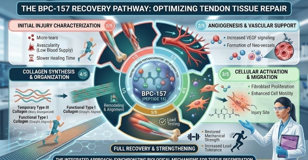 Can BPC-157 Heal Tendon Injuries? 9 Powerful Facts Researchers Should Know BPC-157 tendon healing research showing collagen remodeling and tissue repair mechanisms