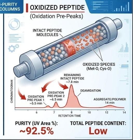 What Does HPLC Testing Mean? 11 Powerful Facts Every Peptide Buyer Should Know What Does HPLC Testing Mean — oxidized peptides showing additional HPLC peaks associated with chemical degradation
