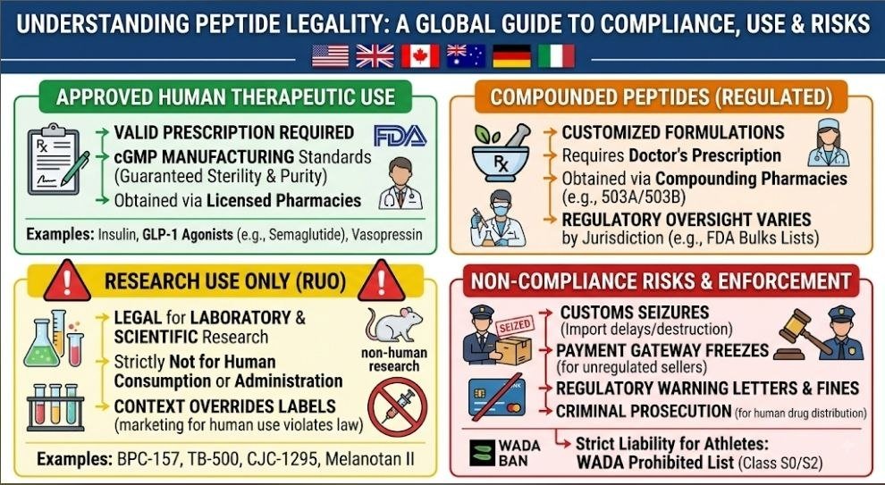 Are peptides legal in the USA, UK, Canada, Australia, Germany, and Italy? Peptide legality guide