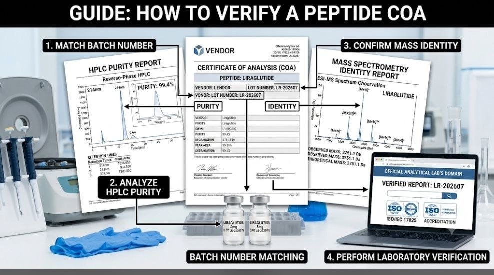 Peptide Vendor Documents: 11 Essential Documents to Check Before You Buy — The Ultimate 2026 Research Buyer’s Guide peptide vendor documents: How to verify a peptide COA using HPLC purity, mass spectrometry identity, laboratory verification, and batch number