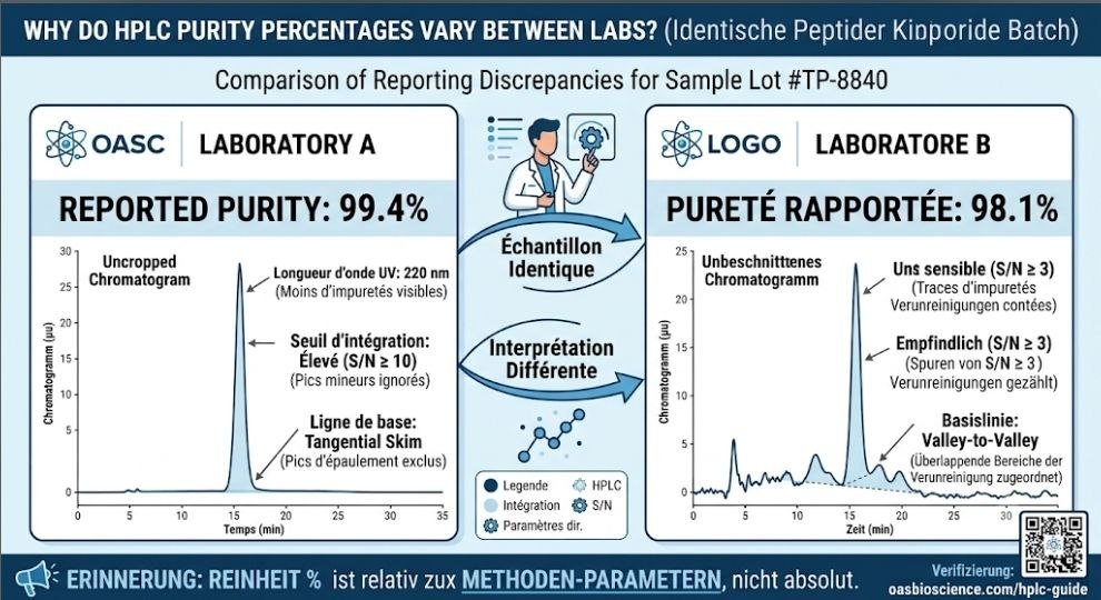 Comparaison du pourcentage de pureté HPLC entre deux rapports d’analyse d’un même peptide