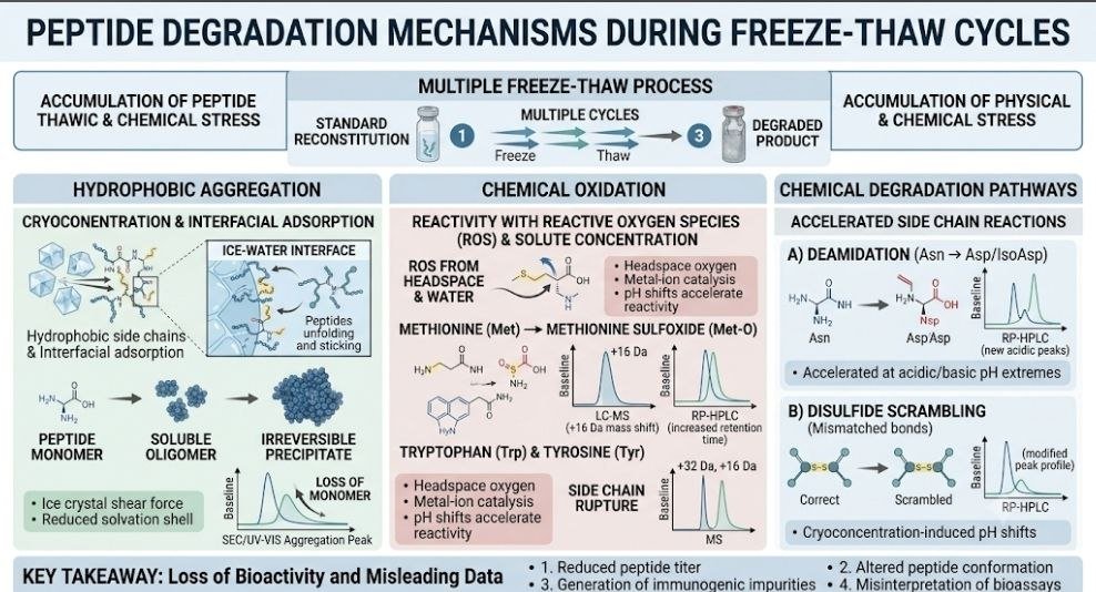 Peptide Freeze-Thaw Cycles: How Peptide Freeze-Thaw Cycles cause aggregation, oxidation, and chemical degradation