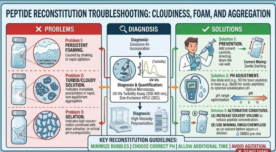 Should You Swirl or Shake Peptides After Mixing? 7 Powerful Reconstitution Tips should you swirl or shake peptides after mixing: Peptide reconstitution troubleshooting for foam cloudiness and aggregation