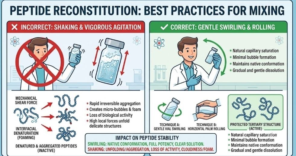 Should You Swirl or Shake Peptides After Mixing? 7 Powerful Reconstitution Tips Should you swirl or shake peptides after mixing during peptide reconstitution