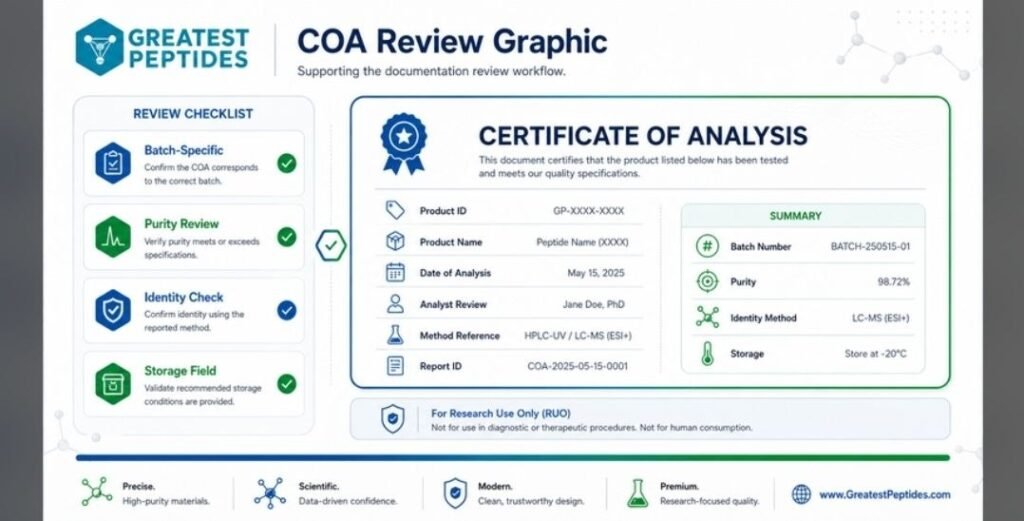 batch-specific peptide COA: Peptide COA verification checklist for batch number HPLC LC-MS and net peptide content