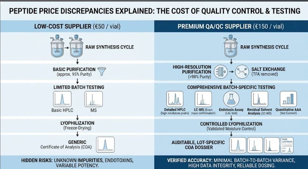 Peptide Price Differences: 9 Powerful Reasons the “Same” Peptide Can Cost 10× More Peptide price differences explained through peptide quality control and testing