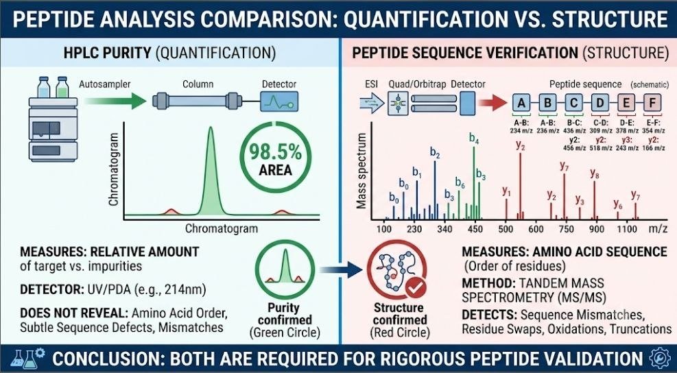 Peptide Sequence Verification: 7 Powerful Reasons It Matters for Research-Grade Peptides peptide sequence verification: How peptide sequence verification is performed using HPLC LC-MS and MS/MS